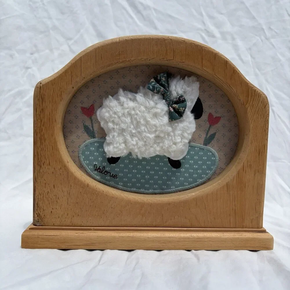 VTG Cottagecore Barn Sheep Wood Napkin Holder Country Decor Farmhouse Granny